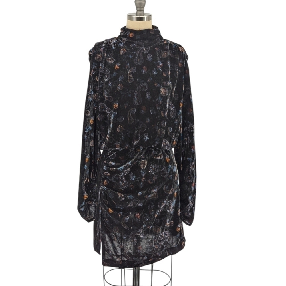 Zara Paisley Velvet Ruched Dress Black S cocktail party evening holiday 90s y2k